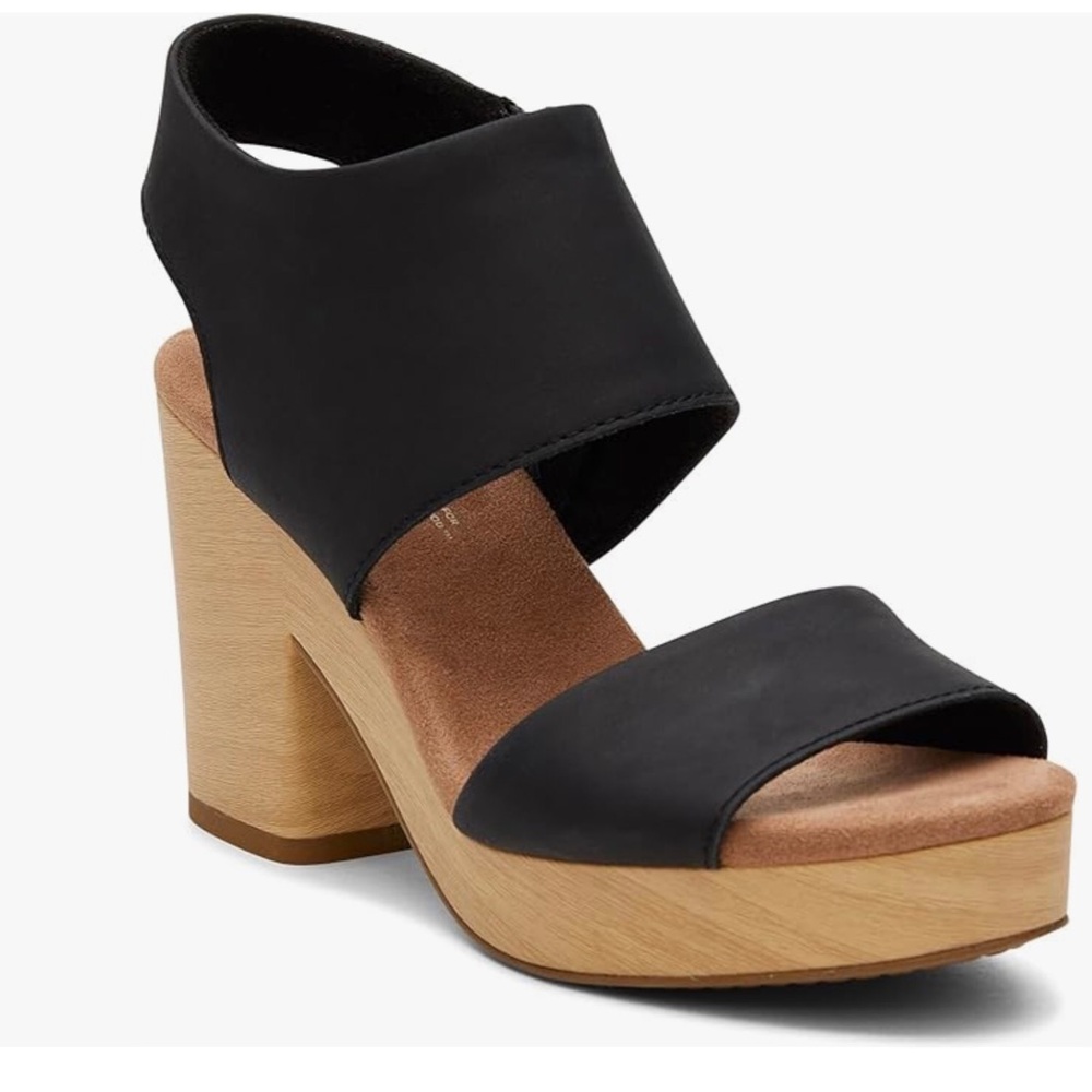 NWT TOMS Majorca Platform Sandal Black Leather Size 7.5